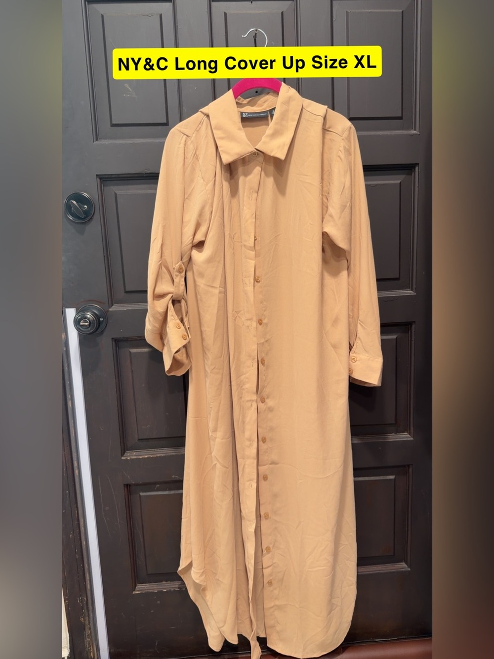 New York & Company Tan Button-Down Long Cover Up